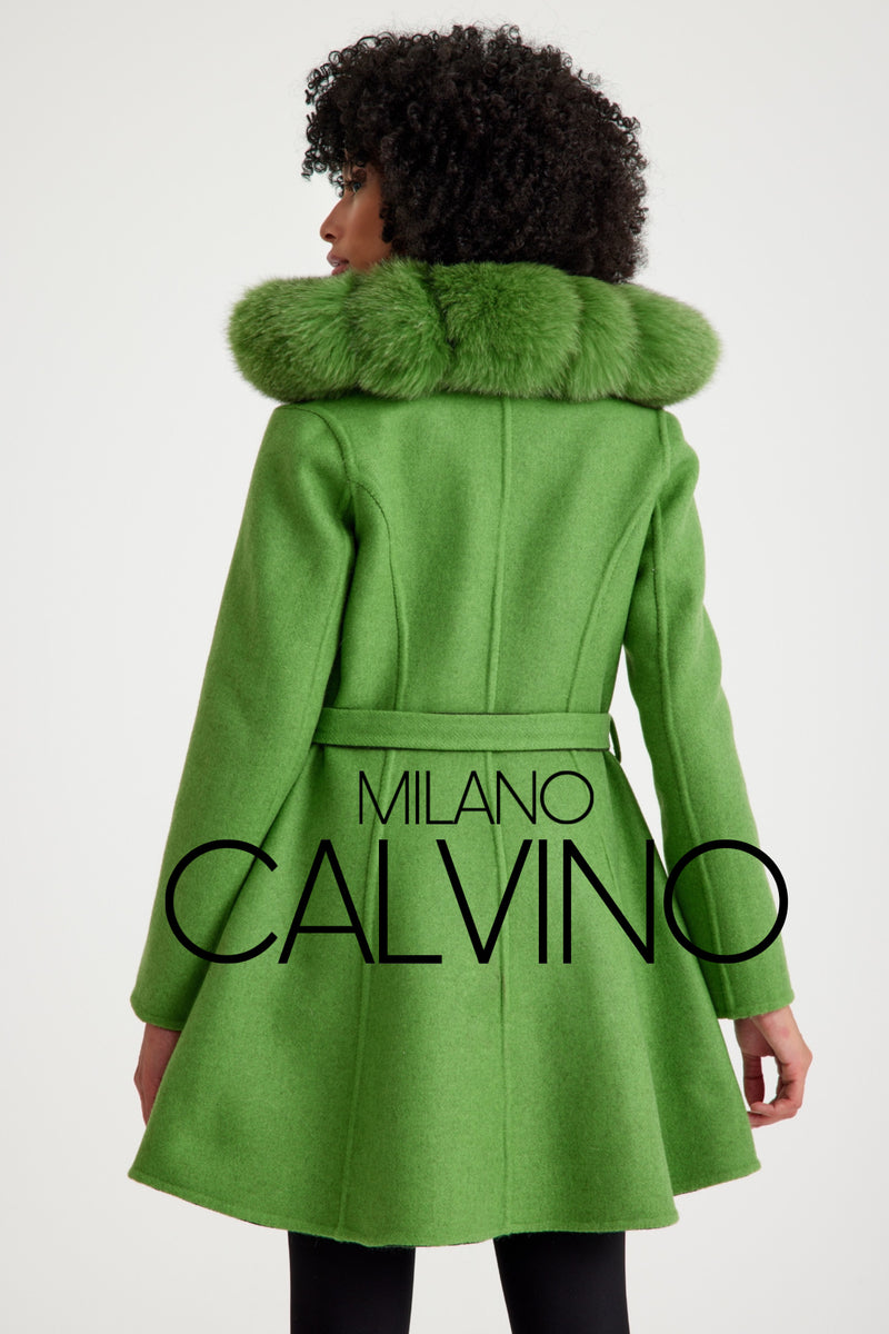 CLARA- Alpaka Wool Jacket W/ Fox Fur Collar (Green) – Milano