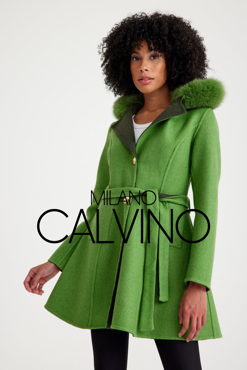 CLARA- Alpaka Wool Jacket W/ Fox Fur Collar (Green) – Milano