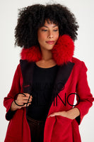 -CLARA- Alpaka Wool Jacket W/ Fox Fur Collar (RED)