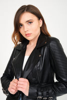 -BELGIUM- Slim Fit Women Leather Jacket ( Black )