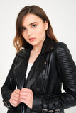 -BELGIUM- Slim Fit Women Leather Jacket ( Black )