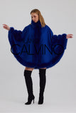 Fur Trimmed Cashmere Poncho - Navy - Milano Calvino image 5