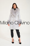 Fur Trimmed Cashmere Coat Blue - Sky Blue - Milano Calvino image 5