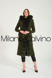 Fur Trimmed Long Triko Cardigan (haki) - Khaki - Milano Calvino