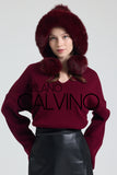 Noelle Knitted Fur Trimmed Luxury Beanie – Çift Ponponlu TaYellowm - Bordeaux - Milano Calvino image 7