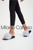 Fur Trimmed Slipper - Açık Blue - Milano Calvino