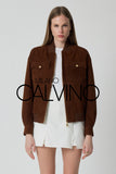 Genuine Suede Varsity Jacket – Cognac Brown - Milano Calvino