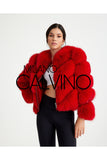 Women’s V Form Zipped Convertible Fur Jacket (Can Be Worn as a Vest) - Red - Milano Calvino image 5