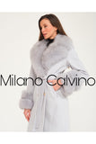 Fur Trimmed Cashmere Coat Blue - Sky Blue - Milano Calvino image 6
