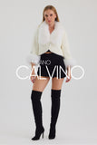Fur Trimmed Alcantara Short Jacket - White - Milano Calvino