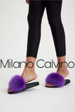 Fur Trimmed Slipper - Purple - Milano Calvino