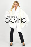Fur Trimmed Cashmere Poncho - White - Milano Calvino image 4