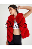 Women’s V Form Zipped Convertible Fur Jacket (Can Be Worn as a Vest) - Red - Milano Calvino image 2