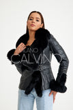Fur Trimmed Leather Jacket - Black - Milano Calvino image 2