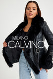 Fur Trimmed Leather Jacket - Black - Milano Calvino image 5