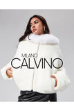 Fur Hooded Jacket Alcantara Kumaş - White - Milano Calvino image 7