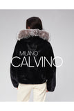 Fur Hooded Jacket Alcantara Kumaş - Black - Milano Calvino image 5