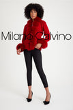 Fur Trimmed Triko Cardigan - Red - Milano Calvino