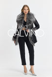 Fur Trimmed Leather Jacket Long Silver Black - Black Silver - Milano Calvino image 2