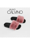 Twin Fur Slipper Mink - Coral Red - Milano Calvino