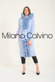 Fur Trimmed Long Triko Cardigan ( Buz Bluesi) - Milano Calvino