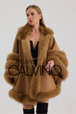 Fur Trimmed Cashmere Poncho - Dark Beige - Milano Calvino image 4