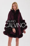 Fur Trimmed Cashmere Poncho - Bordeaux - Milano Calvino image 4