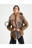 Fur Trimmed Yün Kumaş Short Coat - Deve Tüyü - Milano Calvino