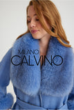 Alpaca Yün Kumaş Fur Trimmed Women’s Coat (BEBE Blue) - Bebe Bluesi - Milano Calvino image 4