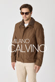 Erkek Klasik Jacket — Curly Post Collarlı, Çıkarılabilir - Hazel Brown - Milano Calvino