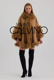 Fur Trimmed Cashmere Poncho - Dark Beige - Milano Calvino image 6