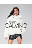 Fur Hooded Jacket Alcantara Kumaş - White - Milano Calvino image 2