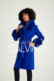 Fur Trimmed Cashmere Coat - Navy - Milano Calvino image 4