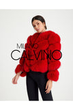 Women’s V Form Zipped Convertible Fur Jacket (Can Be Worn as a Vest) - Red - Milano Calvino image 3