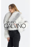 Lopez Special Design Hacimli Dokulu Fur Jacket - Silver - Milano Calvino image 4