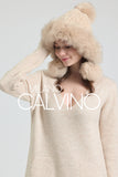 Noelle Knitted Fur Trimmed Luxury Beanie – Çift Ponponlu TaYellowm - Beige - Milano Calvino image 3