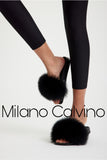 Fur Trimmed Slipper - Black - Milano Calvino