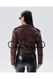 Düşük Omuz Genuine Leather Jacket Alacalı Red - Milano Calvino image 5