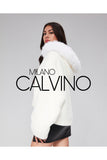 Fur Hooded Jacket Alcantara Kumaş - White - Milano Calvino image 4