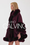 Fur Trimmed Cashmere Poncho - Bordeaux - Milano Calvino image 5