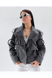 Women’s Oversize Genuine Leather Jacket Jacket - Grey - Milano Calvino image 5