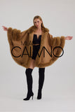 Fur Trimmed Cashmere Poncho - Dark Beige - Milano Calvino