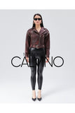 Düşük Omuz Genuine Leather Jacket Alacalı Red - Milano Calvino