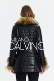 Fur Trimmed Leather Jacket Long Black Natural - Milano Calvino image 5