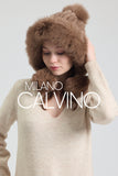 Noelle Knitted Fur Trimmed Luxury Beanie – Çift Ponponlu TaYellowm - Sütlü Kahve - Milano Calvino image 5