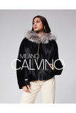Fur Hooded Jacket Alcantara Kumaş - Black - Milano Calvino image 2