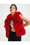 Women’s V Form Zipped Convertible Fur Jacket (Can Be Worn as a Vest) - Red - Milano Calvino image 6