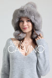 Noelle Knitted Fur Trimmed Luxury Beanie – Çift Ponponlu TaYellowm - Grey - Milano Calvino image 6