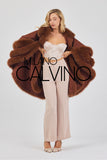 Fur Trimmed Cashmere Poncho - Auburn - Milano Calvino