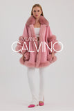 Fur Trimmed Cashmere Poncho - Pink - Milano Calvino
